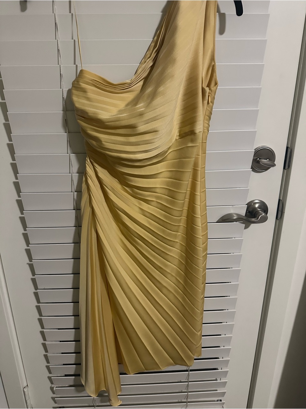 Banana Republic One-Shoulder Pleated Satin Dress in Pale Yellow